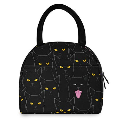  Cat Lunch Bag For Women Cute Reusable Tote Bag Cooler Black Insulated Lunch Box For School Office Picnic Kids Adults Children