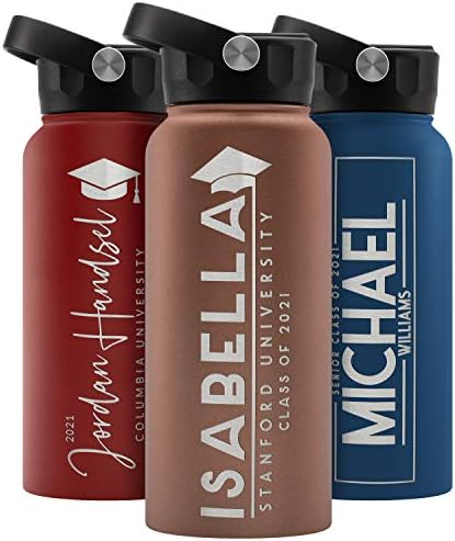  Graduation Gifts, Water Bottle Personalized With Straw Lid - 24 Oz - Pink | Custom Water Bottle W Text - Insulated Double Wall - High School, College, Class Of 2023 | 9 Color - Congrats Grad