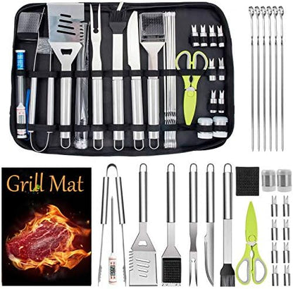  BBQ Grill Accessories Heavy Duty Grill Utensils 32 PCS Set Extra Thick Stainless Steel BBQ Grilling Tools With Nylon Carry Bag Great Gift Christmas For Men In Camping Backyard Barbecue Party