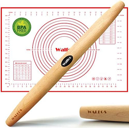 ALFOS French Rolling Pin Dough Roller For Baking Pizza Dough, Pie And Cookie Beech Wood Rolling Pin（15.7 Inch）