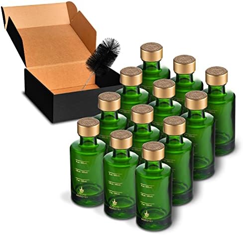  (12-pack) 2.4oz / 70mL Glass Small Sample Bottles Clear Color With Capacity Markings, Lids, And Brush | 2 Oz+ Leak Proof & Perfect For Whiskey, Oils, Travel, Juice, & More