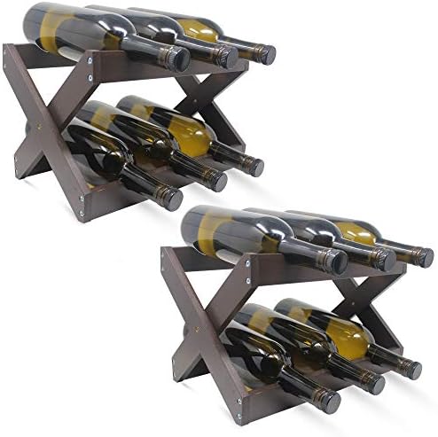  Foldable Bamboo Wine Rack ~ 6 Bottle Wine Holder Stand ~ Countertop Wine Holder For Kitchen, Bar, Cabinets ~ Holds 6 Bottles (White, 1)