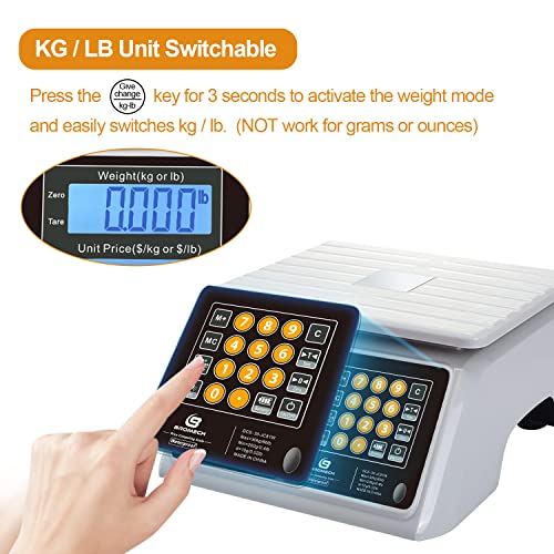 Food Scale, Price Computing Scale, IPX7 Waterproof, 66lbs Capacity, White Backlight LCD, Rechargeable Commercial Meat Produce Weight Scale For Farmers Market And Seafood