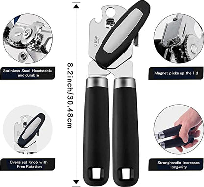  Can Opener Manual With Magnet,Hand Held Can Opener Smooth Edge,Strong Good Grips Safety Can Opener Heavy Duty For Safe Cut,Handheld Manual Can Opener With Sharp Cutting Wheel,Black