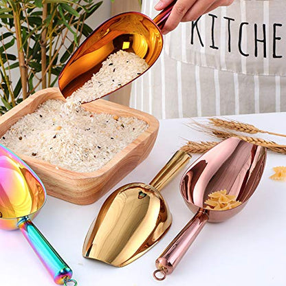  Stainless Steel Ice Scoop, Thickened Metal Food Candy Scoop For Kitchen Bar Party Wedding, Heavy Duty, Mirror Finish - Rose Gold