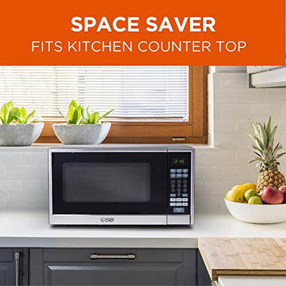  Hef Countertop Microwave, 1.1 Cubic Feet, Black With Stainless Steel Trim