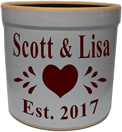  2 Gallon Personalized Stoneware Crock - Heart