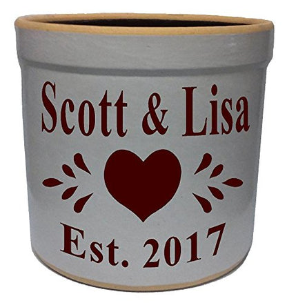  2 Gallon Personalized Stoneware Crock - Heart