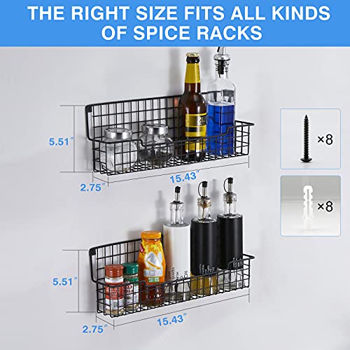  Spice Rack Wall Mount, Spice Organizer For Cabinet & Pantry Door, Set Of 4 Hanging Spice Rack Saving Space For Kitchen, Black