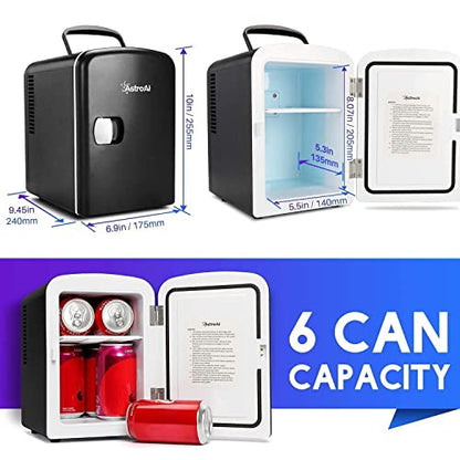  Mini Fridge 4 Liter/6 Can AC/DC Black Cigarette Lighter Extension Cord 12Ft/12V/120W/15A Bundle