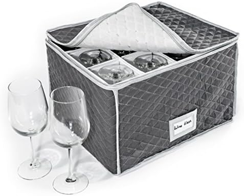  Fine China Storage - Set Of 4 Quilted Cases For Dinnerware Storage. Sizes: 12" - 10" - 8.5" And 7" Long - Gray - Quilted Fabric Container With 48 Felt Plate Separators Included