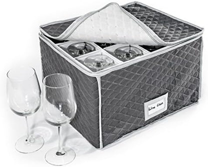  Fine China Storage - Set Of 4 Quilted Cases For Dinnerware Storage. Sizes: 12" - 10" - 8.5" And 7" Long - Gray - Quilted Fabric Container With 48 Felt Plate Separators Included
