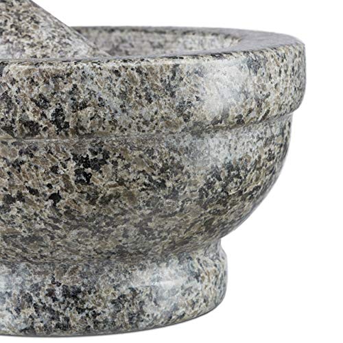  Pestle, Robust, Durable Mortar, Real, Grey Granit Mortar & Pestle, 17 Cm Diameter, Robust & Durable, Herb Grinder, Polished Stone, 19 X 17 X 14 Cm
