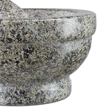  Pestle, Robust, Durable Mortar, Real, Grey Granit Mortar & Pestle, 17 Cm Diameter, Robust & Durable, Herb Grinder, Polished Stone, 19 X 17 X 14 Cm