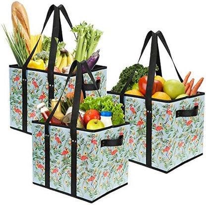  Reusable Grocery Bags Set Durable Heavy Duty Tote Bag Collapsible Grocery Shopping Box Bag With Reinforced Bottom