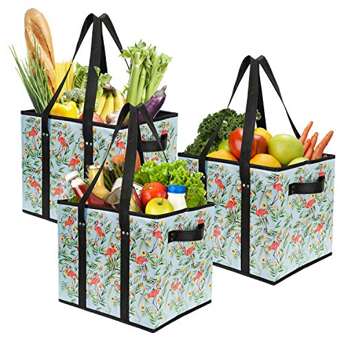  Reusable Grocery Bags Set Durable Heavy Duty Tote Bag Collapsible Grocery Shopping Box Bag With Reinforced Bottom