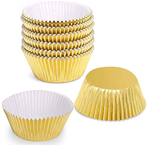  Fbera Gold Foil Muffin Cupcake Liners/Baking Cups Standard Size, 100-Count
