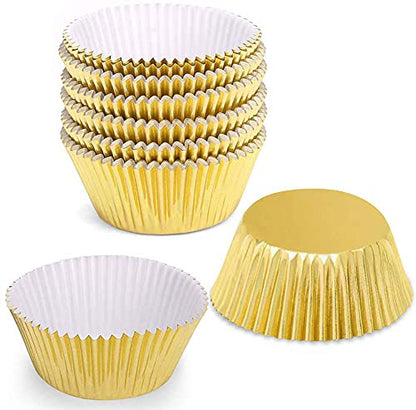  Fbera Gold Foil Muffin Cupcake Liners/Baking Cups Standard Size, 100-Count