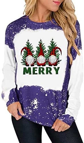  Womens Causal Loose Crewneck Fall Loose Tops Sweatshirts Long Sleeve Christmas Print Plus Size Pullover Top Streetwear