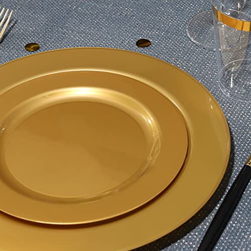  102 Pieces Solid Gold Disposable Plates, Gold Plastic Plates, Premium Plastic Party Plates Includes: 51 Dinner Plates 10.25 Inch And 51 Salad/Dessert Plates 7.5 Inch