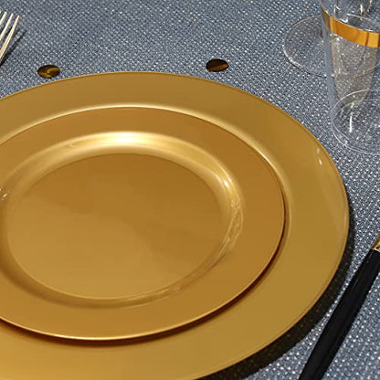  102 Pieces Solid Gold Disposable Plates, Gold Plastic Plates, Premium Plastic Party Plates Includes: 51 Dinner Plates 10.25 Inch And 51 Salad/Dessert Plates 7.5 Inch