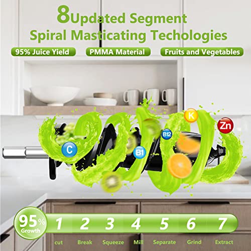 EZEN Slow Masticating Juicer For Cold Press, Easy To Clean & Use, Celery Juice Extractor, Wheatgrass Juice Extractor, High Juice Yield & Fresh Taste (Silver)