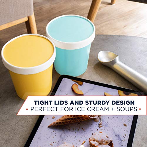  Ice Cream Containers With Lids - 16 Oz Pint Disposable Ice Cream Storage Container For Homemade Icecream. Freezer-Safe Paper Tub With Lid For Frozen Desserts Yoghurt (Assorted, 24)