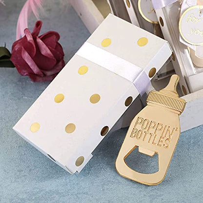  24Packs Golden Baby Bottle Openers For Baby Shower Favors Gifts, Decorations Souvenirs, Poppin Bottles Openers With Exquisite Gifts Box Used For Guests  Gender Reveal Party Favors (white, 24)