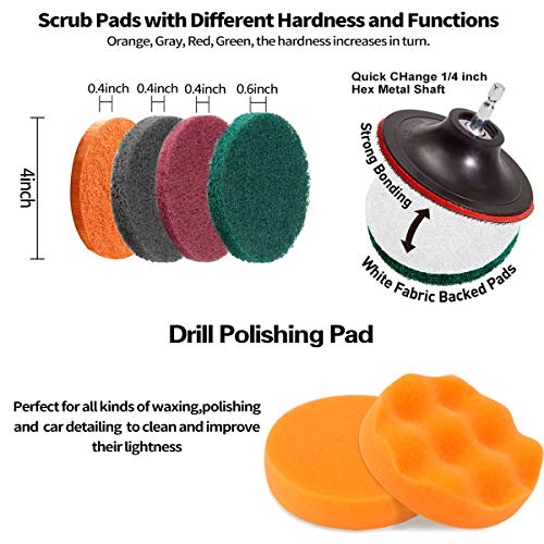  24 Piece Drill Brush Attachment Set Power Scrubber Kit, Scrub Brush With Extend Long Attachment, Scrubing Pads Cleaning Kit For Tile Sealants, Bathtub, Sinks, Floor, Wheels, Carpet