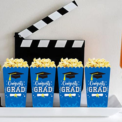  Graduation Popcorn Boxes School Grad Party Favor Plastic Popcorn Treat Boxes 24 Pieces, Blue