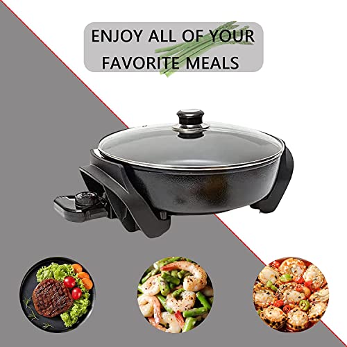  Extra Deep Electric Skillet Nonstick - Adjustable Temperature Control Aluminum Electric Fryer (12 Inch)