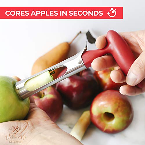  Premium Apple Corer - Easy To Use Durable Apple Corer Remover For Pears, Bell Peppers, Fuji, Honeycrisp, Gala And Pink Lady Apples - Stainless Steel Best Kitchen Gadgets Cupcake Corer - Red