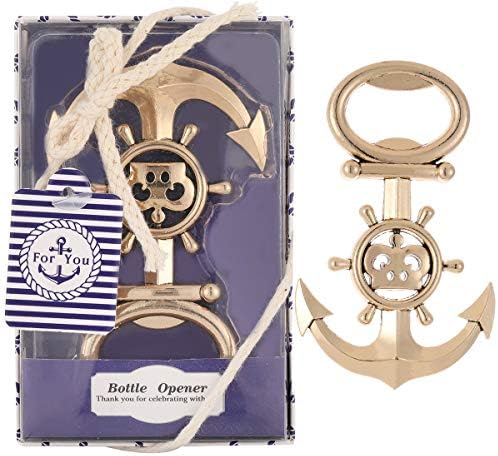  24 Pcs Anchor Bottle Opener Wedding Favor Nautical Themed Anchor & Wheel Beer Bottle Opener Party Favors For Guests Boxed Souvenir Gift Favor For Beach Wedding Baby Bridal Shower (Blue Anchor, 24)