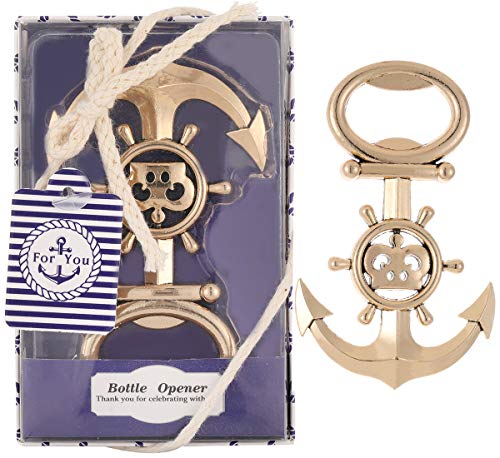  24 Pcs Anchor Bottle Opener Wedding Favor Nautical Themed Anchor & Wheel Beer Bottle Opener Party Favors For Guests Boxed Souvenir Gift Favor For Beach Wedding Baby Bridal Shower (Blue Anchor, 24)