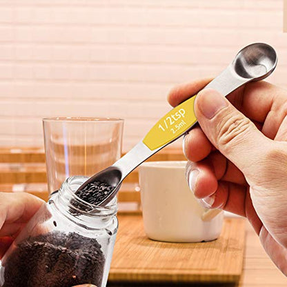  Magnetic Measuring Spoons Set - Wildone Stainless Steel Double Sided Measuring Spoons Set Of 7, For Dry And Liquid Ingredients, Including 6 Heavy Duty Nesting Spoons, 1 Leveler, Fits In Spice Jar