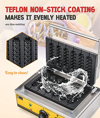  Commercial/Home Electric Corn Hot Dog Machine Non-stick French Muffin Waffle Irons 6Pcs Waffle Stick Maker Stainless Steel Temperature Range 50-300 ℃ Timer 0-5 Min 1550W 110V