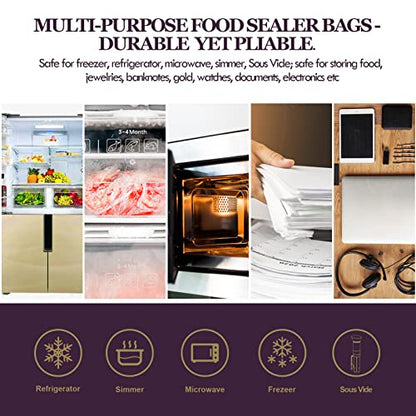  Vacuum Sealer Bags Rolls For Custom Fit 8''x16' 3 Pack, Heavy-Duty Thick Food Bag, BPA-Free, Freezable, Use For Sous Vide And Storing Raw And Cooked Foods, Universal Compatibility