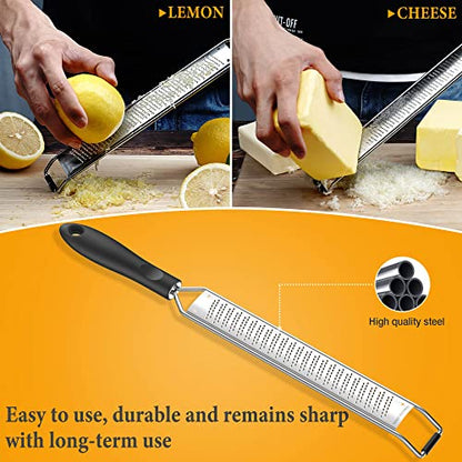  Lemon Zester & Cheese Grater – A Sharp Kitchen Tool For Parmesan, Ginger, Garlic, Nutmeg, Chocolate, Vegetables, Fruits - Stainless Steel, Black