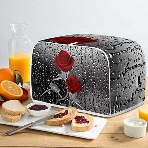  Chaqlin Toaster Cover 4 Slice Long Slot Red Rose Print Bread Maker Covers Machine Washable Appliance Accessories