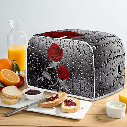  Chaqlin Toaster Cover 4 Slice Long Slot Red Rose Print Bread Maker Covers Machine Washable Appliance Accessories