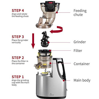  Slow Masticating Juicer, Jese 37RPMs Cold Press Juice Extractor 3.4" Wide Chute Countertop Juicer