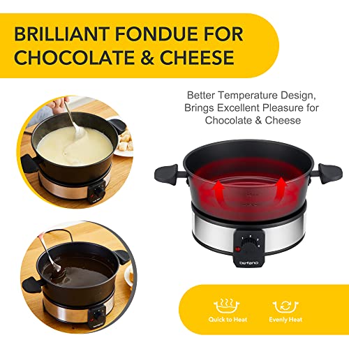  Befano Stainless Steel Fondue Pot With Temperature Control, Forks, Cups, And Rack, 2-Quart, Non-Stick, Perfect For Chocolate, Cheese, Caramel, Marshmallows, Great For Valentine's Day