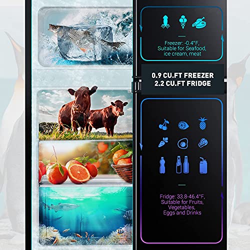  Mini Fridge With Freezer, 3.1 Cu.Ft Refrigerator 2 Doors, Unique Shelf Design, With LED Light, Adjustable Control Thermostat, Small Refrigerator For Bedroom, Office, Dorm, Garage, Black - ‎HPBFR310