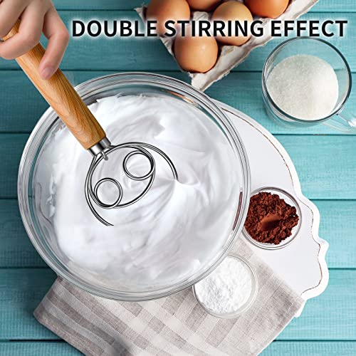  TEEVEA Danish Dough Whisk Stainless Steel Dough Whisk Dutch Style Bread Dough Hand Mixer Wooden Handle Kitchen Baking Tools Bread Making Tools And Supplies