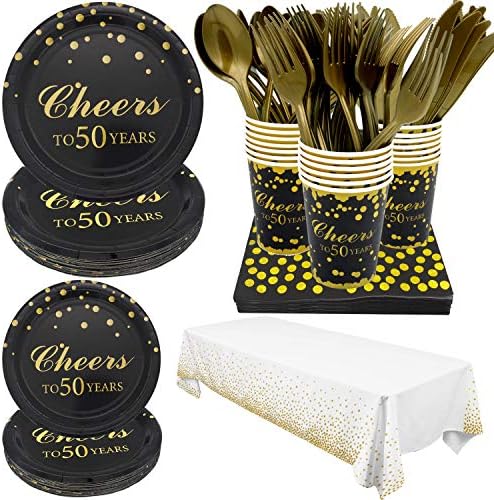  60th Birthday Party Supplies -Serves 20-142 PCS Disposable Tableware Set,Includes Table Cover,Dinner Plates,Dessert Plates,Cups,Napkins,Forks,Knives And Spoons For 60 Years Anniversary Party