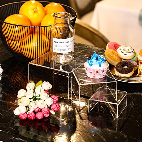  Chuangdi 2 Sets Acrylic Display Risers, Clear Product Stand, Jewelry Display Riser Shelf Showcase Fixtures For Dessert Cupcake Candy Treat Action Figure Display (Clear Stand,Small Set)