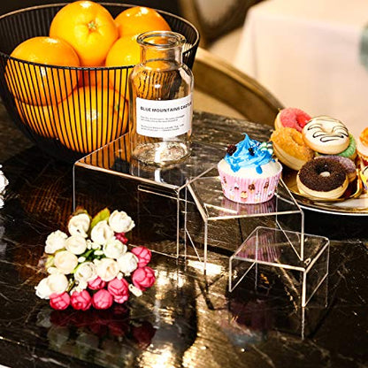  Chuangdi 2 Sets Acrylic Display Risers, Clear Product Stand, Jewelry Display Riser Shelf Showcase Fixtures For Dessert Cupcake Candy Treat Action Figure Display (Clear Stand,Small Set)