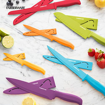  12-Piece Non-Stick Resin, Dishwasher-Safe Kitchen Knife Set With Custom-Fit Blade Covers, Razor-Sharp, Multicolor
