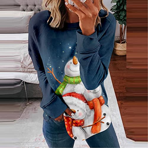  Womens Crewneck Sweatshirt Fall Fashion Sweatshirts Long Sleeve Plus Size Christmas Print Pullover Top Streetwear