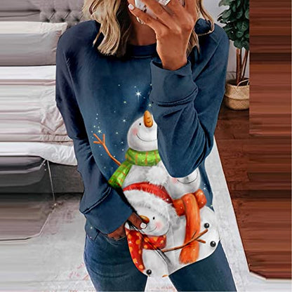  Womens Crewneck Sweatshirt Fall Fashion Sweatshirts Long Sleeve Plus Size Christmas Print Pullover Top Streetwear